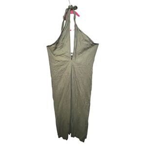 Zara Womens Olive Green 100% Linen Halter Wide Leg Jumpsuit Size Medium